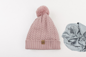 Satin-Lined Bobble Hat | Pink-Black Sunrise-Yard + Parish