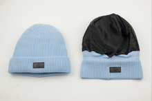 Load image into Gallery viewer, Satin-Lined Beanie | Light Blue-Black Sunrise-Yard + Parish